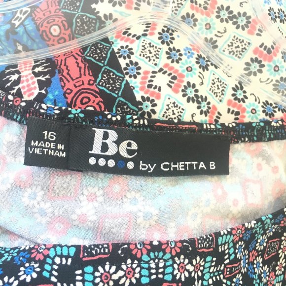 Women Dress Knit Sz 16 Be by Chetta Black Multi Print Half Sleeve Midi Colorful - Picture 7 of 8